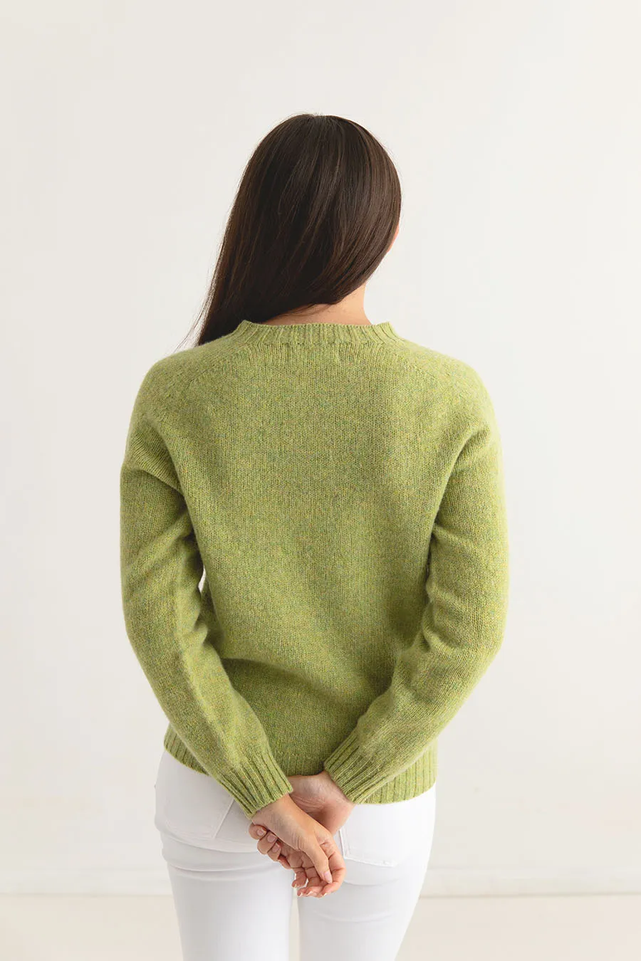 Womens Seamless Saddle Shoulder Shetland Jumper - Lime