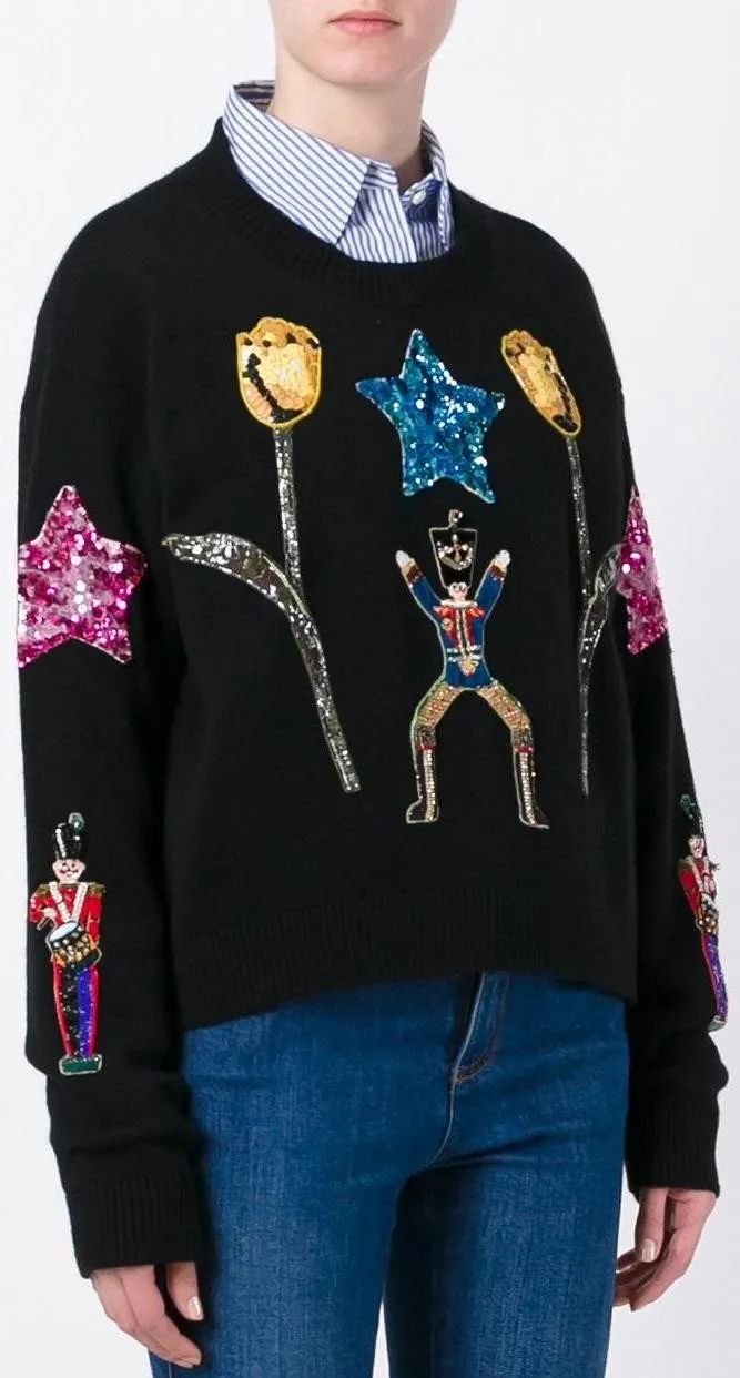 'Wonderland' Appliqué Jumper/Sweater-Black