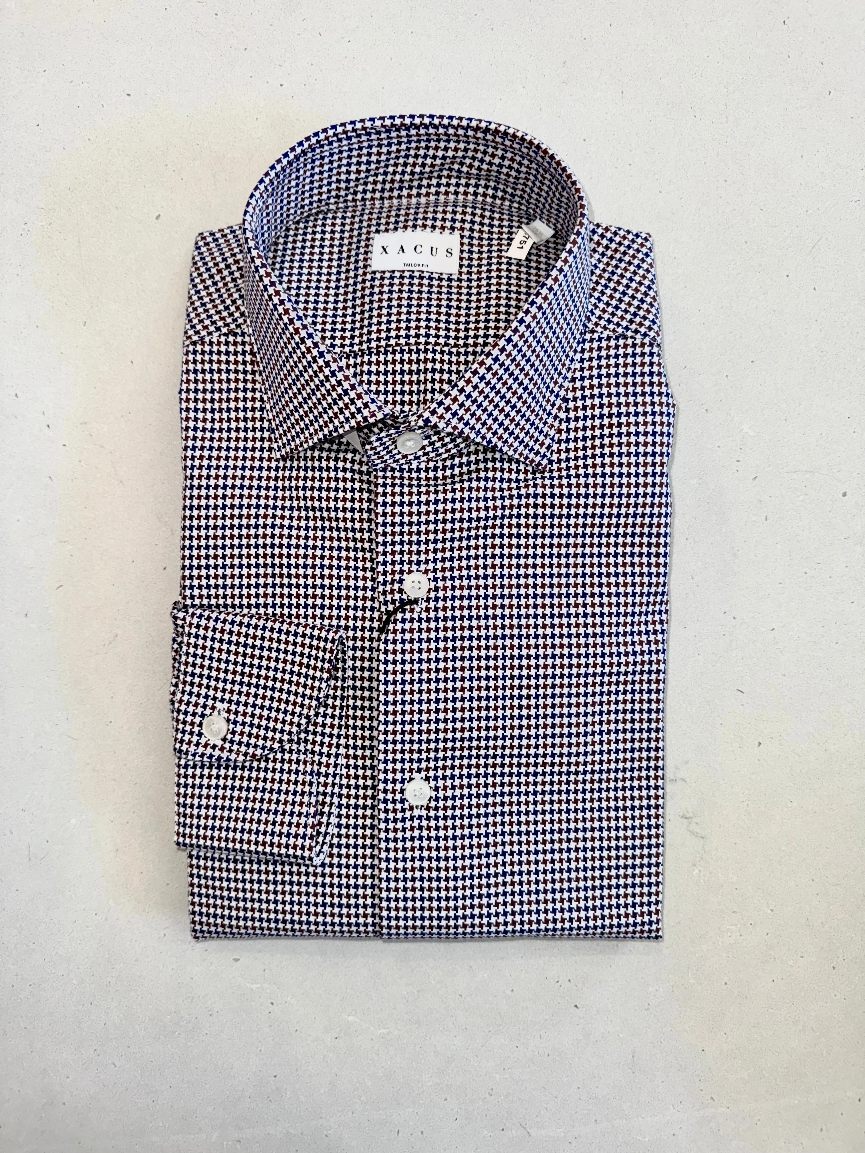 XACUS Hounds Tooth Shirt Blue Brown